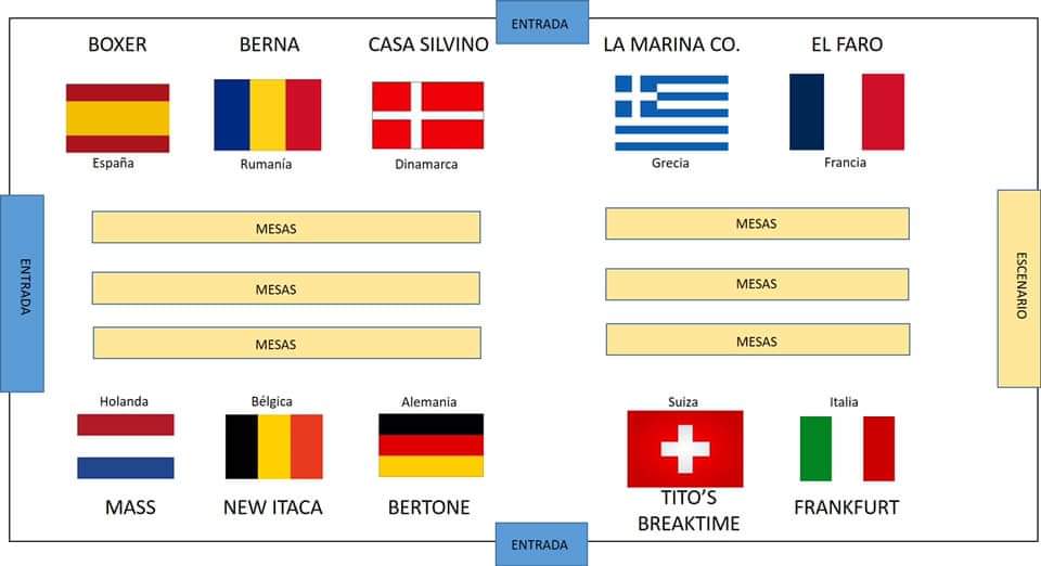 Mapa de los países y cerveza representadas en el festival europeo de la cerveza de Laredo