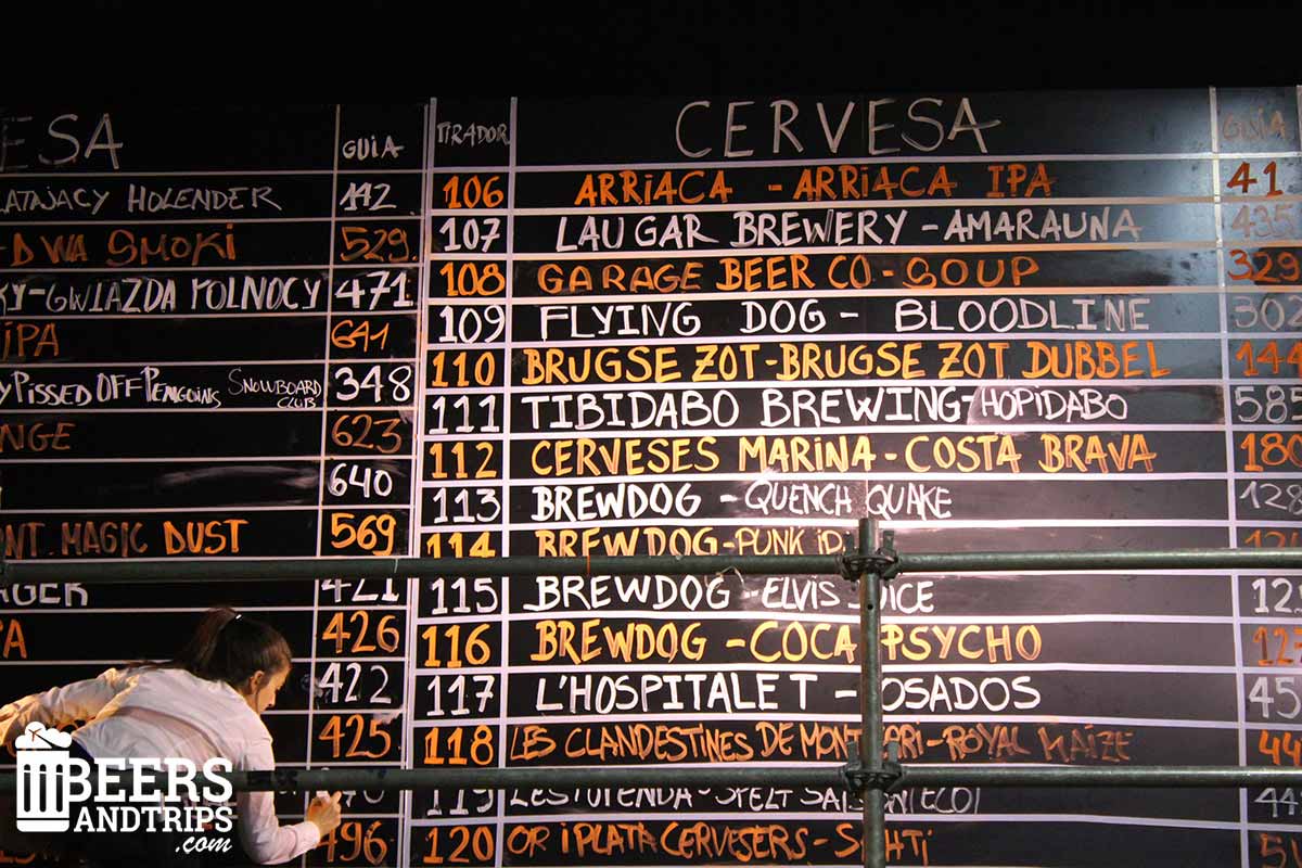 Pizarra del Barcelona Beer Festival con las cervezas artesanas