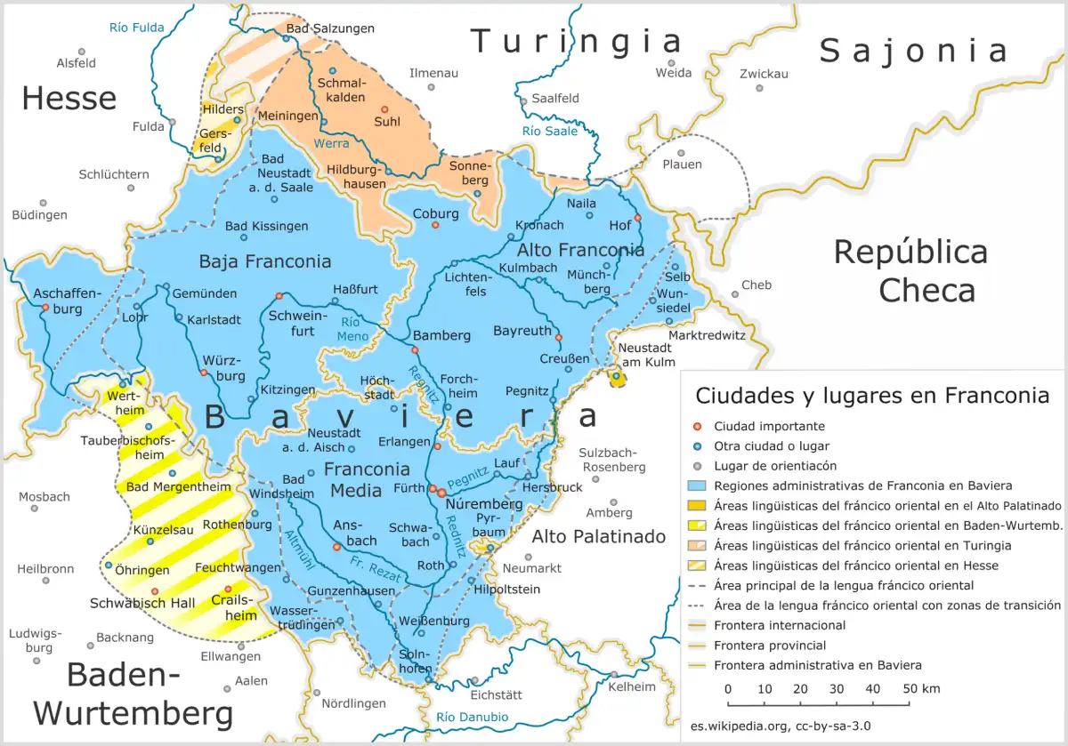 Mapa de la región de Franconia 